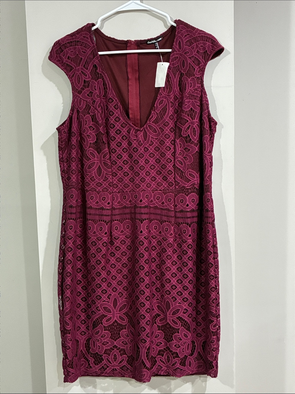 Charlotte Russe NWT Women's Lace Overlay V-Neck Dress - Deep Berry